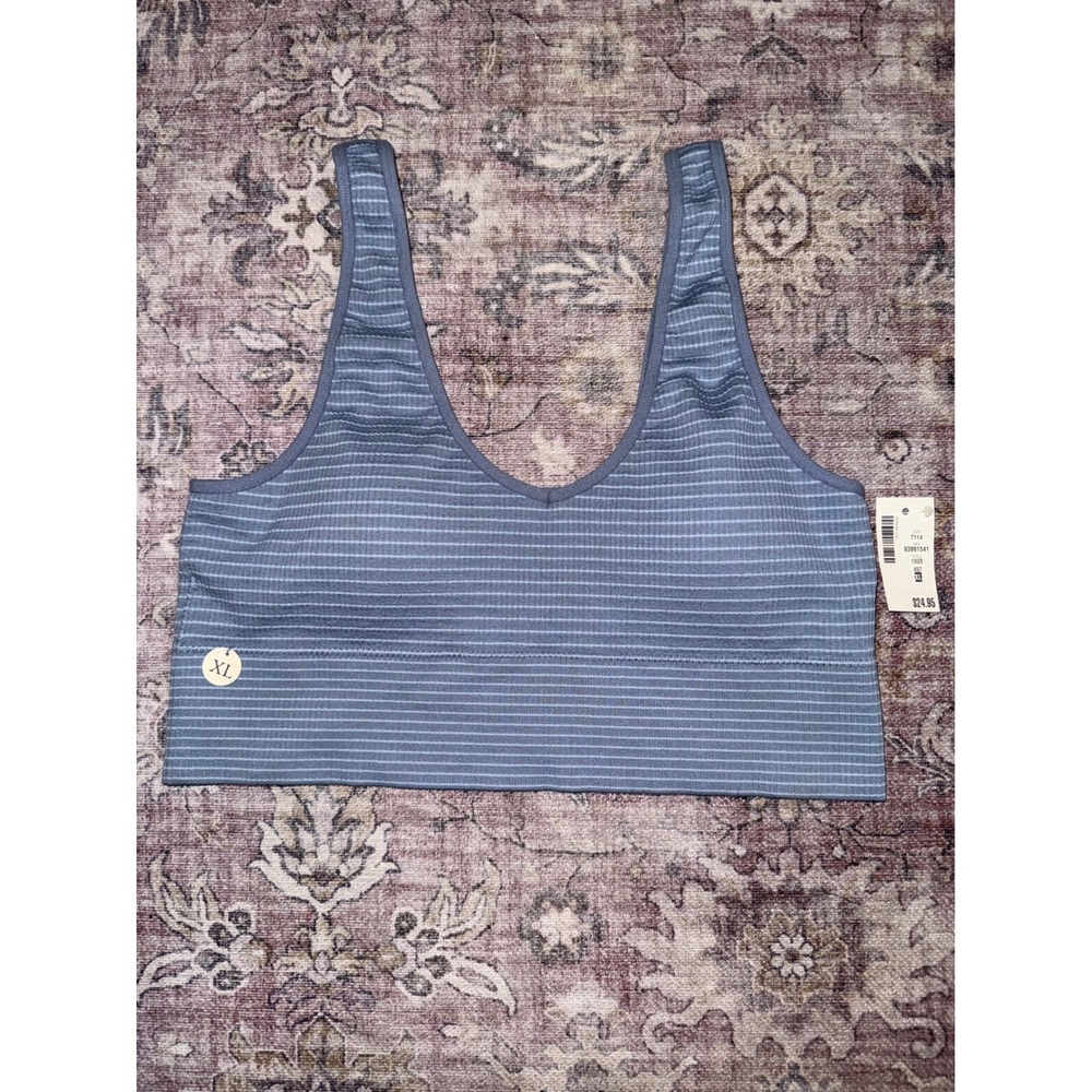 Aeropostale Seriously Soft Seamless Bra Top Blue Striped XL Stretch Rib Knit NEW